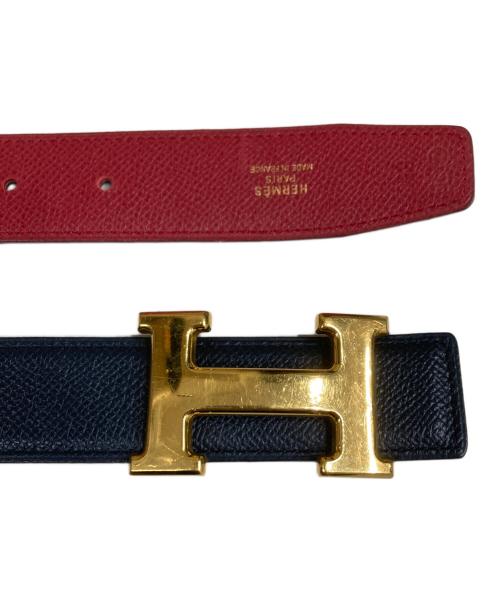 HERMES（エルメス）HERMES (エルメス) ミニコンスタンス レザー リバーシブル ベルト ネイビー×レッド サイズ:65の古着・服飾アイテム