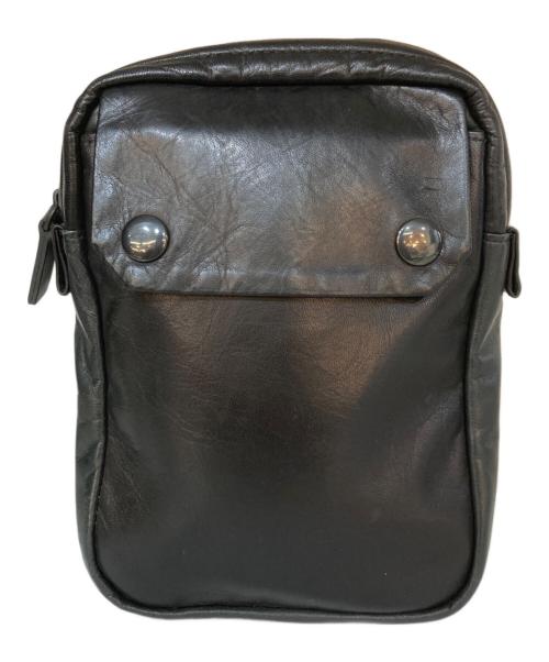 Yohji Yamamoto pour homme（ヨウジヤマモト プールオム）Yohji Yamamoto pour homme (ヨウジヤマモト プールオム) レザー ダブル ショルダーバッグ ブラックの古着・服飾アイテム