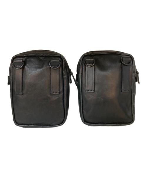 Yohji Yamamoto pour homme（ヨウジヤマモト プールオム）Yohji Yamamoto pour homme (ヨウジヤマモト プールオム) レザー ダブル ショルダーバッグ ブラックの古着・服飾アイテム
