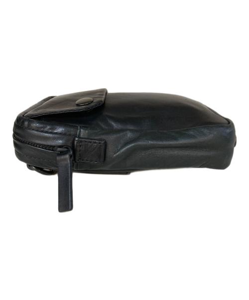 Yohji Yamamoto pour homme（ヨウジヤマモト プールオム）Yohji Yamamoto pour homme (ヨウジヤマモト プールオム) レザー ダブル ショルダーバッグ ブラックの古着・服飾アイテム