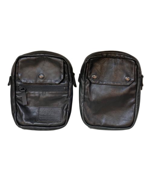 Yohji Yamamoto pour homme（ヨウジヤマモト プールオム）Yohji Yamamoto pour homme (ヨウジヤマモト プールオム) レザー ダブル ショルダーバッグ ブラックの古着・服飾アイテム