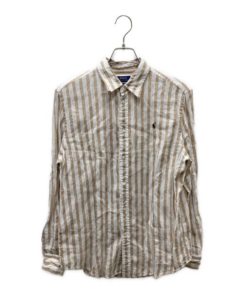 POLO RALPH LAUREN（ポロ・ラルフローレン）POLO RALPH LAUREN (ポロ・ラルフローレン) リネンストライプシャツ ベージュ×ホワイト サイズ:Lの古着・服飾アイテム