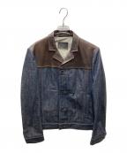 PRADAプラダ）の古着「レザー切替デニムジャケット」｜ブラウン×インディゴ