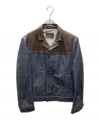 中古・古着通販】PRADA (プラダ) レザー切替デニムジャケット ブラウン