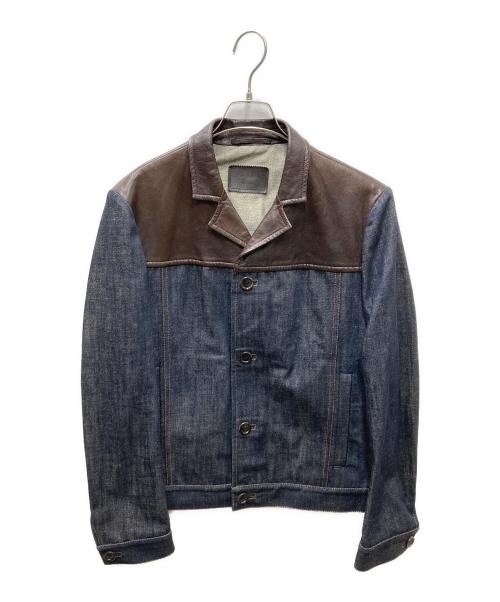 PRADA（プラダ）PRADA (プラダ) レザー切替デニムジャケット ブラウン×インディゴ サイズ:48の古着・服飾アイテム