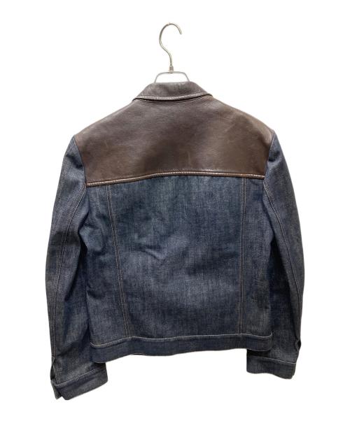 PRADA（プラダ）PRADA (プラダ) レザー切替デニムジャケット ブラウン×インディゴ サイズ:48の古着・服飾アイテム