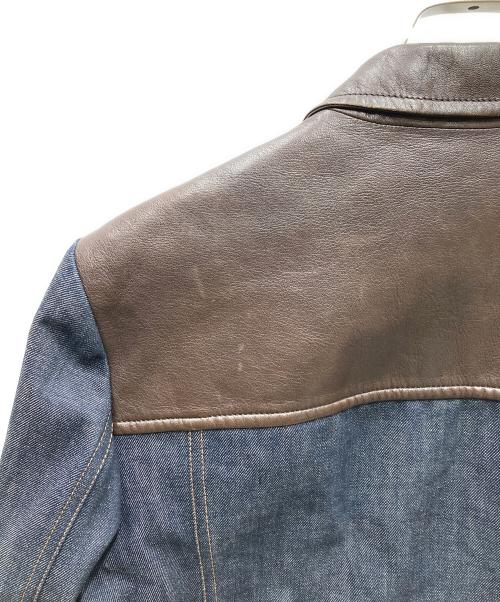 PRADA（プラダ）PRADA (プラダ) レザー切替デニムジャケット ブラウン×インディゴ サイズ:48の古着・服飾アイテム