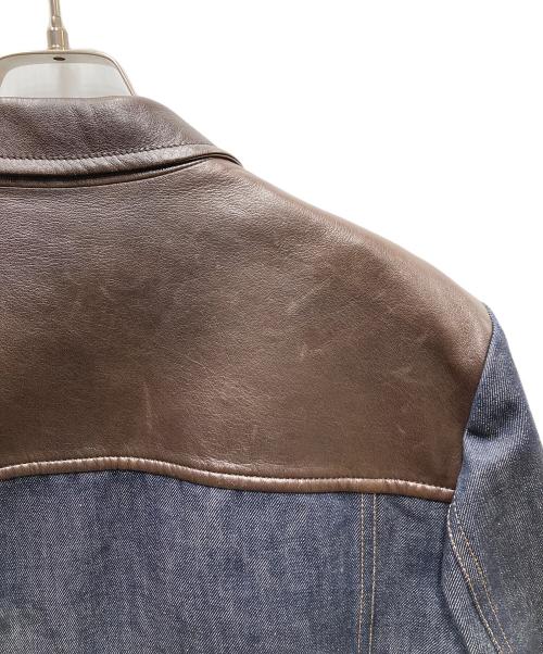 PRADA（プラダ）PRADA (プラダ) レザー切替デニムジャケット ブラウン×インディゴ サイズ:48の古着・服飾アイテム