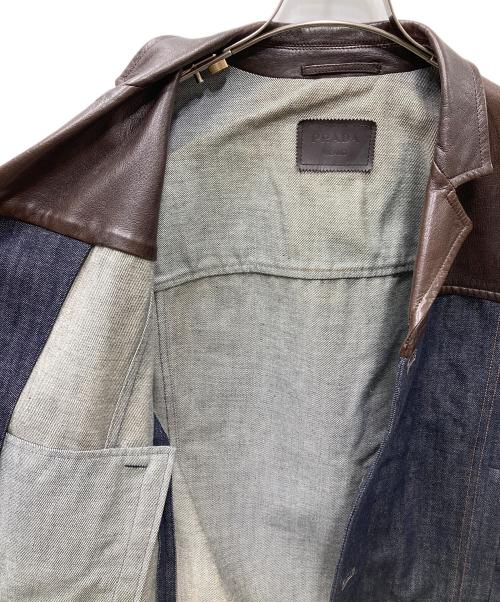 PRADA（プラダ）PRADA (プラダ) レザー切替デニムジャケット ブラウン×インディゴ サイズ:48の古着・服飾アイテム