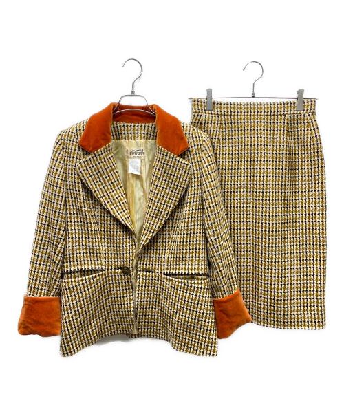 HERMES（エルメス）HERMES (エルメス) カシミヤブレンド ウール セットアップスーツ カーキ×オレンジ サイズ:40の古着・服飾アイテム