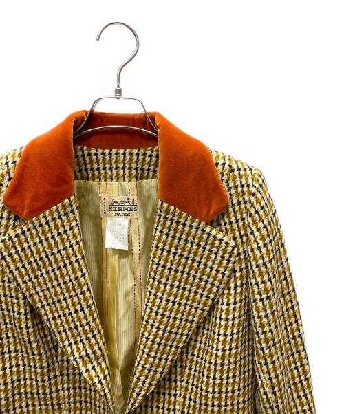 HERMES（エルメス）HERMES (エルメス) カシミヤブレンド ウール セットアップスーツ カーキ×オレンジ サイズ:40の古着・服飾アイテム