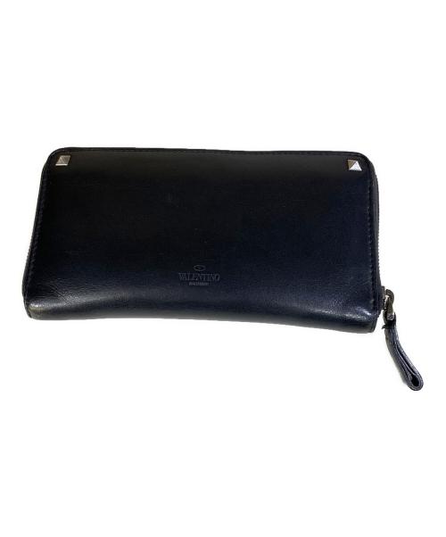 VALENTINO（ヴァレンティノ）VALENTINO (ヴァレンティノ) ロックスタッズ ラウンドファスナー 長財布 ブラックの古着・服飾アイテム