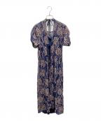 Kaeneカエン）の古着「配色レースエプロンワンピース」｜ベージュ×ネイビー