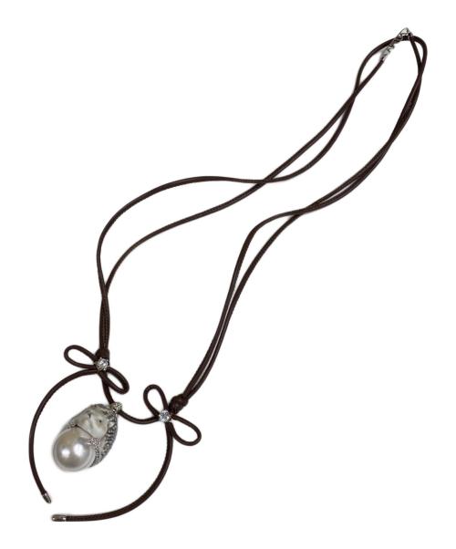 YVMIN（イヴミン）YVMIN (イヴミン) ウッドヘッジホッグ パールネックレス ブラウンの古着・服飾アイテム