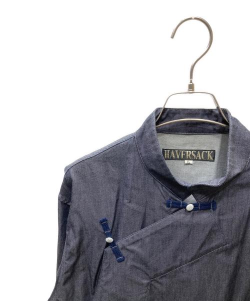 HAVERSACK（ハバーサック）HAVERSACK (ハバーサック) バンドカラー変形シャツ インディゴ サイズ:Lの古着・服飾アイテム