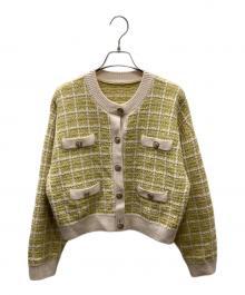 Diagram（ダイアグラム）の古着「ツイードデザイン 金釦ニットカーディガン」｜イエロー×アイボリー