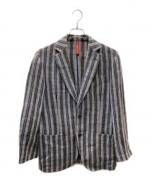 ernesto（エルネスト）の古着「GFB リネンナイロン ストライプ 2B テーラードジャケット」｜グレー×ネイビー