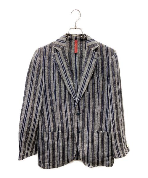 ernesto（エルネスト）ernesto (エルネスト) GFB リネンナイロン ストライプ 2B テーラードジャケット グレー×ネイビー サイズ:SIZE 48の古着・服飾アイテム