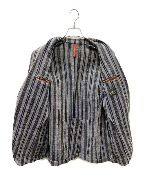 ernesto（エルネスト）ernesto (エルネスト) GFB リネンナイロン ストライプ 2B テーラードジャケット グレー×ネイビー サイズ:SIZE 48の古着・服飾アイテム