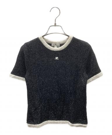 中古・古着通販】courreges (クレージュ) OLD ロゴ半袖ニット ブラック