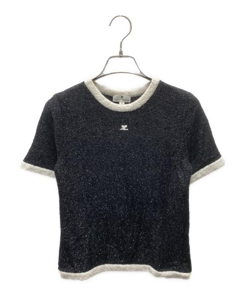 courreges（クレージュ）courreges (クレージュ) OLD ロゴ半袖ニット ブラック サイズ:9Rの古着・服飾アイテム