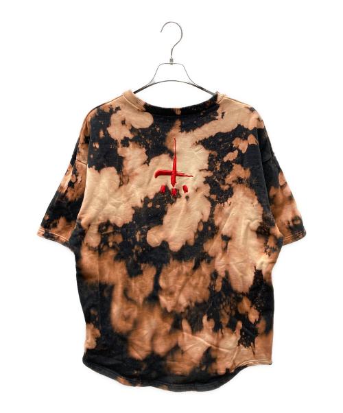 CVTVLIST（カタリスト）CVTVLIST (カタリスト) ブリーチ加工スウェットTシャツ オレンジ×ブラック サイズ:Lの古着・服飾アイテム