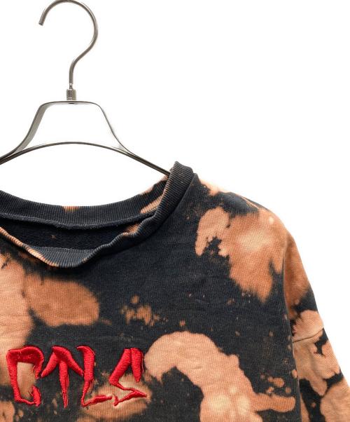 CVTVLIST（カタリスト）CVTVLIST (カタリスト) ブリーチ加工スウェットTシャツ オレンジ×ブラック サイズ:Lの古着・服飾アイテム