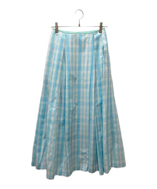 DRAWER（ドゥロワー）Drawer (ドゥロワー) コットン チェックロングスカート ホワイト×ブルー サイズ:SIZE 36の古着・服飾アイテム