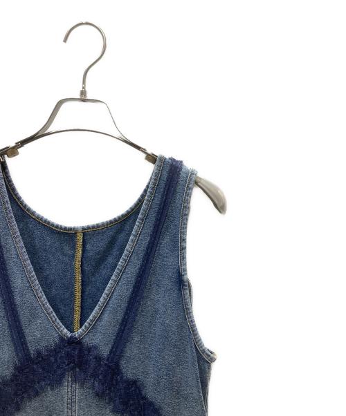 Ameri（アメリ）AMERI (アメリ) MEDI 2WAY DENIM LIKE LACE DOCKING DRESS デニムレースワンピース ブルー サイズ:Sの古着・服飾アイテム