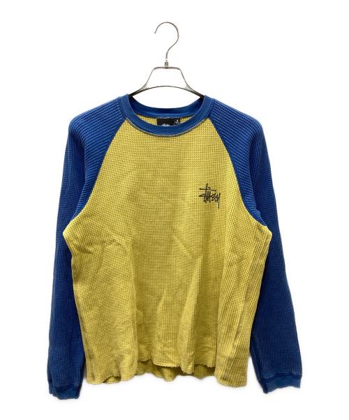 stussy（ステューシー）stussy (ステューシー) 2 Tone Thermal ワッフル長袖カットソー イエロー×ブルー サイズ:Sの古着・服飾アイテム