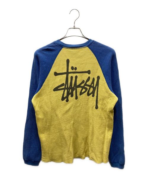 stussy（ステューシー）stussy (ステューシー) 2 Tone Thermal ワッフル長袖カットソー イエロー×ブルー サイズ:Sの古着・服飾アイテム