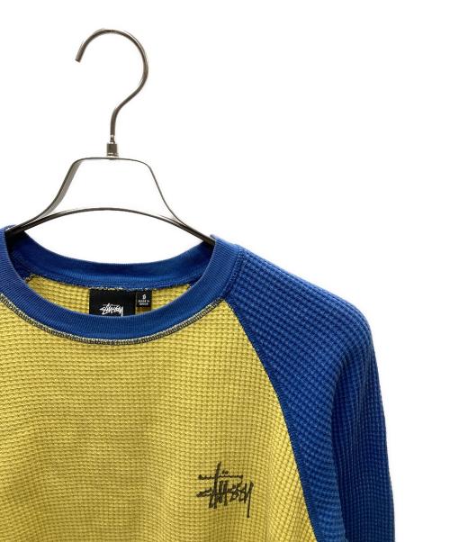 stussy（ステューシー）stussy (ステューシー) 2 Tone Thermal ワッフル長袖カットソー イエロー×ブルー サイズ:Sの古着・服飾アイテム