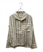 new nowニューナウ）の古着「リネン混ストライプシャツブラウス」｜アイボリー×ブラック