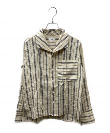 new now（ニューナウ）の古着「リネン混ストライプシャツブラウス」｜アイボリー×ブラック