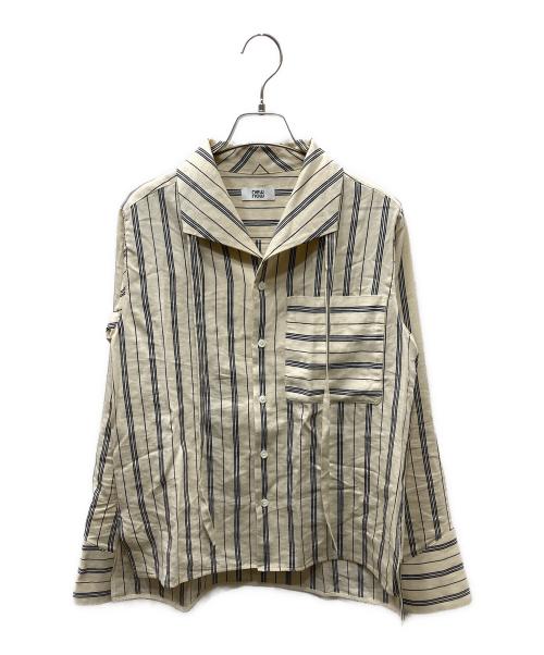 new now（ニューナウ）new now (ニューナウ) リネン混ストライプシャツブラウス アイボリー×ブラック サイズ:Sの古着・服飾アイテム