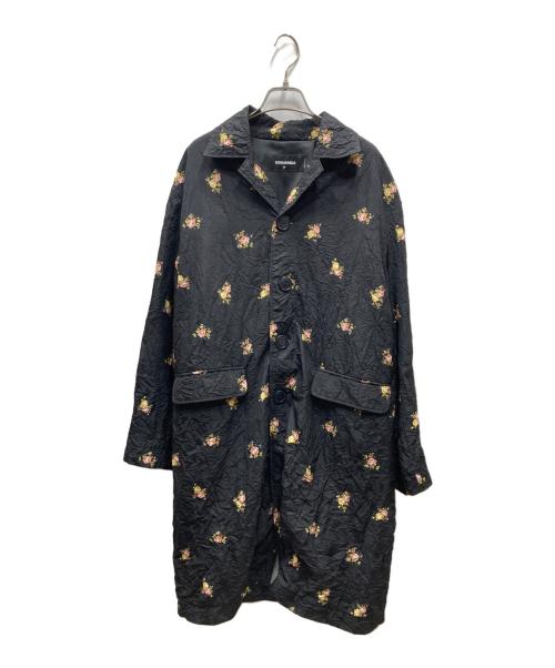 DSQUARED2（ディースクエアード）DSQUARED2 (ディースクエアード) シワ加工 フラワープリントコクーンコート ブラック サイズ:36の古着・服飾アイテム