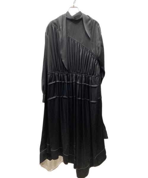 3.1 phillip lim（スリーワンフィリップリム）3.1 phillip lim (スリーワンフィリップリム) Long Sleeve Scarf Neck Asymmetrical Scarf スカーフデザインアシンメトリーワンピース ブラック サイズ:２の古着・服飾アイテム
