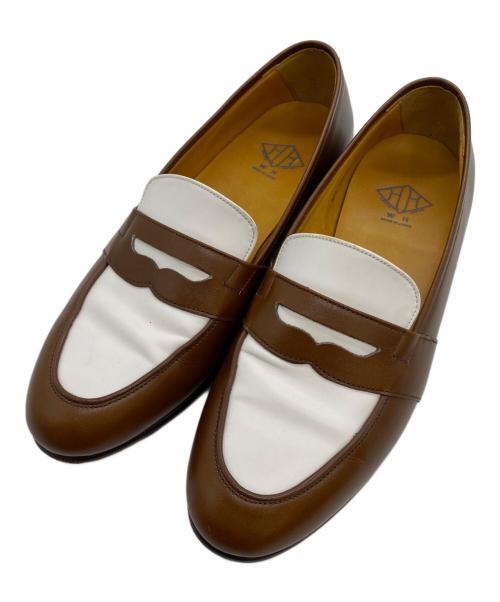 WH（ダブルエイチ）WH (ダブルエイチ) コインローファー ホワイト×ブラウン サイズ:6の古着・服飾アイテム