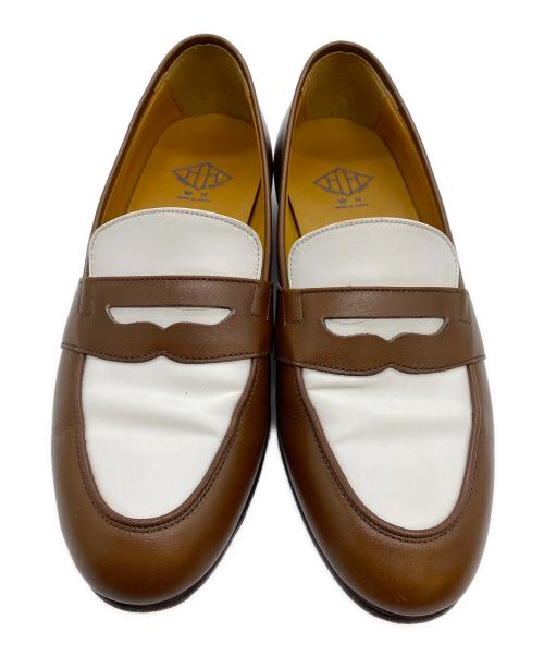 WH（ダブルエイチ）WH (ダブルエイチ) コインローファー ホワイト×ブラウン サイズ:6の古着・服飾アイテム