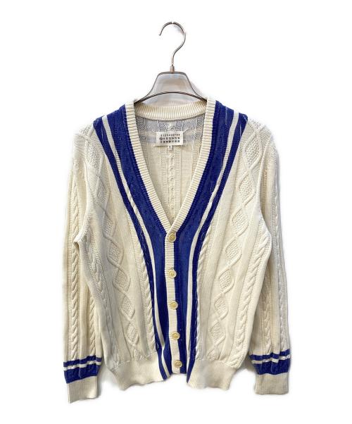 Maison Margiela（メゾンマルジェラ）Maison Margiela (メゾンマルジェラ) Vネックコットンニットカーディガン アイボリー×ネイビー サイズ:Sの古着・服飾アイテム