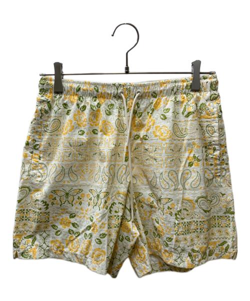 KITH（キス）KITH (キス) Silk Lyocell Active Short 総柄ショートパンツ ホワイト×イエロー サイズ:Mの古着・服飾アイテム
