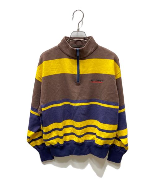 stussy（ステューシー）stussy (ステューシー) ハーフジップスウェット ブラウン×イエロー サイズ:Sの古着・服飾アイテム