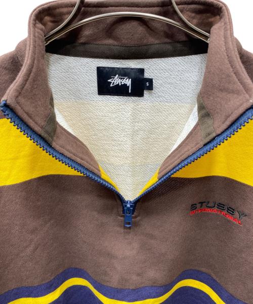 stussy（ステューシー）stussy (ステューシー) ハーフジップスウェット ブラウン×イエロー サイズ:Sの古着・服飾アイテム