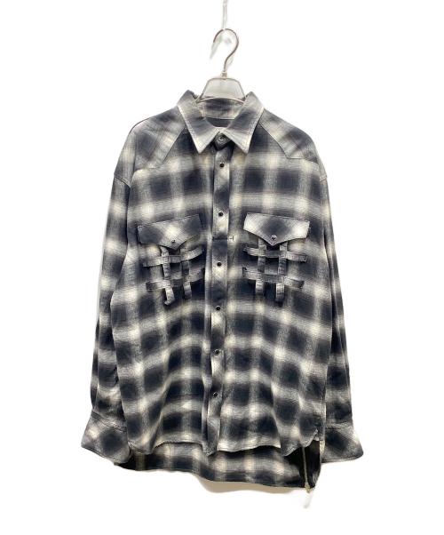 TAKAHIROMIYASHITA TheSoloIst.（タカヒロミヤシタ ザソロイスト）TAKAHIROMIYASHITA TheSoloIst. (タカヒロミヤシタ ザソロイスト) Side Back Zip Not Western Shirt/ウエスタンチェックシャツ ブラック×アイボリー サイズ:46の古着・服飾アイテム