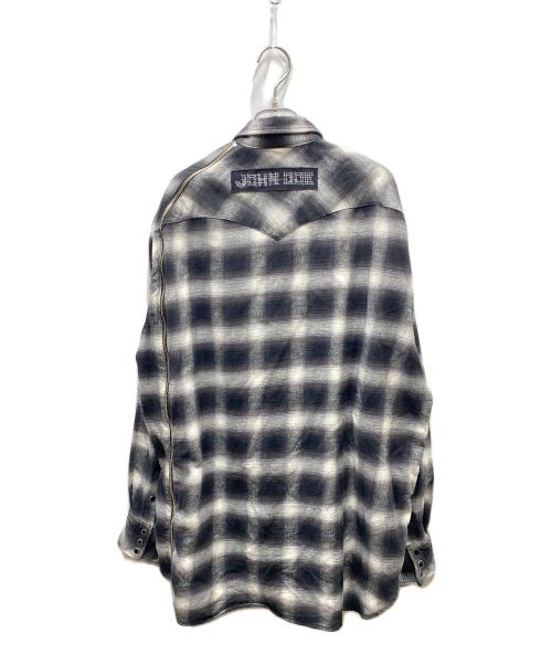 TAKAHIROMIYASHITA TheSoloIst.（タカヒロミヤシタ ザソロイスト）TAKAHIROMIYASHITA TheSoloIst. (タカヒロミヤシタ ザソロイスト) Side Back Zip Not Western Shirt/ウエスタンチェックシャツ ブラック×アイボリー サイズ:46の古着・服飾アイテム