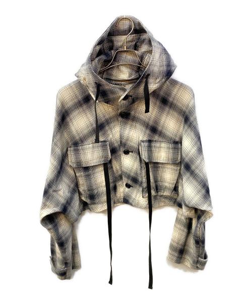 AiE（エーアイイー）AiE (エーアイイー) ショートケープ チェックシャツパーカー アイボリー×ブラック サイズ:Mの古着・服飾アイテム