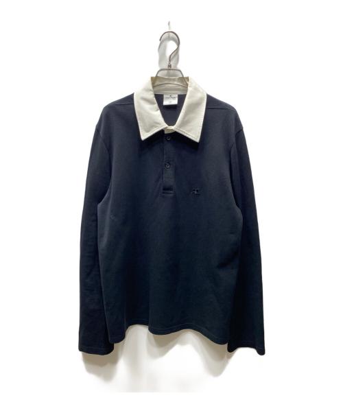 courreges（クレージュ）courreges (クレージュ) ロゴ刺繍ロングスリーブポロシャツ ブラック サイズ:Mの古着・服飾アイテム