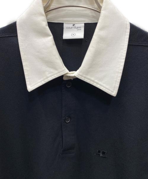 courreges（クレージュ）courreges (クレージュ) ロゴ刺繍ロングスリーブポロシャツ ブラック サイズ:Mの古着・服飾アイテム