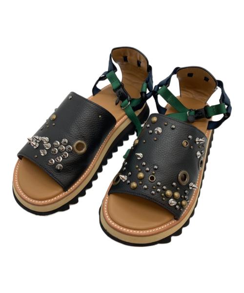 KOLOR（カラー）KOLOR (カラー) 25SS スタッズ レザーサンダル ブラック×ベージュ サイズ:26.5cmの古着・服飾アイテム