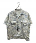 Porter Classicポータークラシック）の古着「OLD FRANCE INDIGO PRINT SHIRT リネンシャツ」｜ホワイト(アイボリー×ブルー)